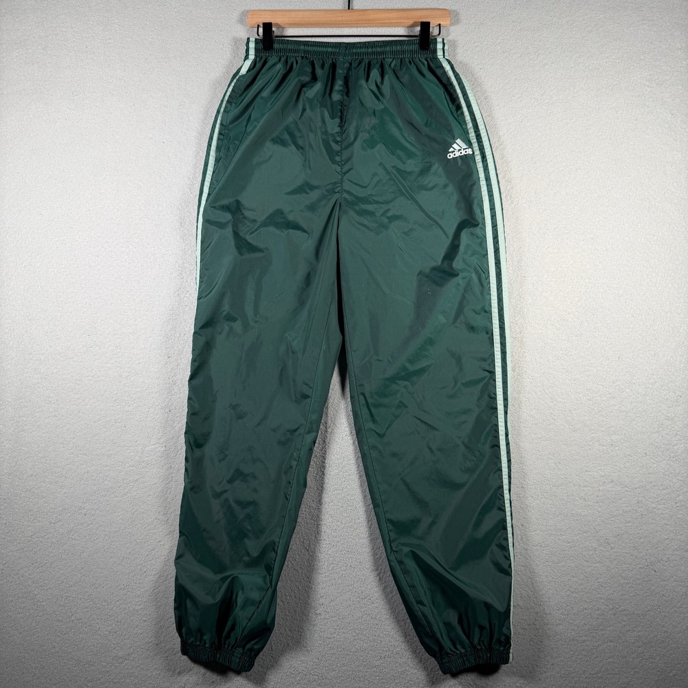 Adidas Mens Forest Green Nylon Windbreaker Track Pants Mint Stripes Size L